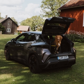 The door of the Variocage Compact Crate opens easily over hatchback cars' higher trunk sill.